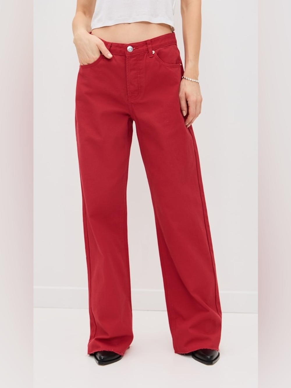 Parke Low Rise Baggy Jeans in Deep Red